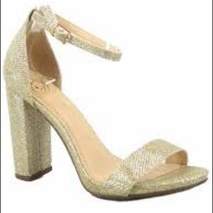 DELICIOUS Shiner-S Gold glitter Fashion Open Toe Ankle Strap Chunky Heel sandal